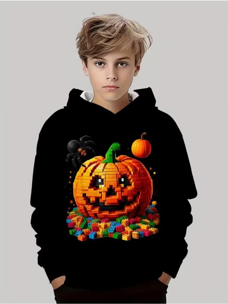 Halloween Hoodies for Kids Cute Ghost Pumpkin Graphic Sweatshirt Cartoon Black Print Holiday Gift Children's Clothing