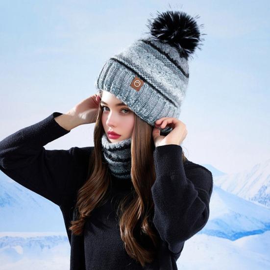 2Pcs/Set Winter Hat Scarf Set Thickened Velvet Lining Colorful Versatile Elastic Fit