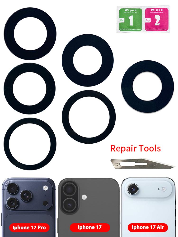 11Pcs, Camera Glass Lens Back Rear Camera Glass Lens with Glue Parts For iPhone 17 Pro Max 17 Pro 17 Air Back Camera Lens