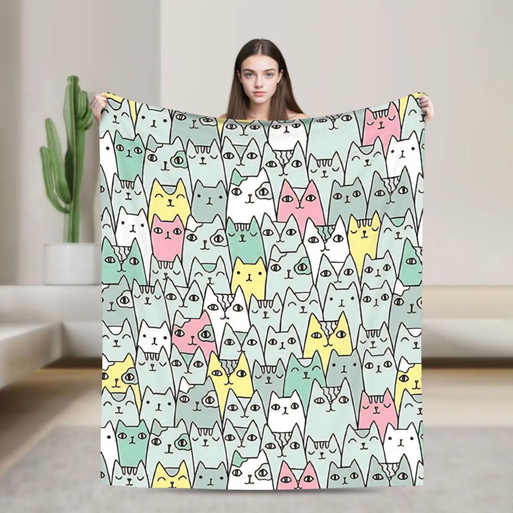 Retro Vintage Art Cute Cats  Super Soft Blanket  Child Plush Throw Blanket Pattern Living Room Flannel Bedspread Sofa Bed Cover