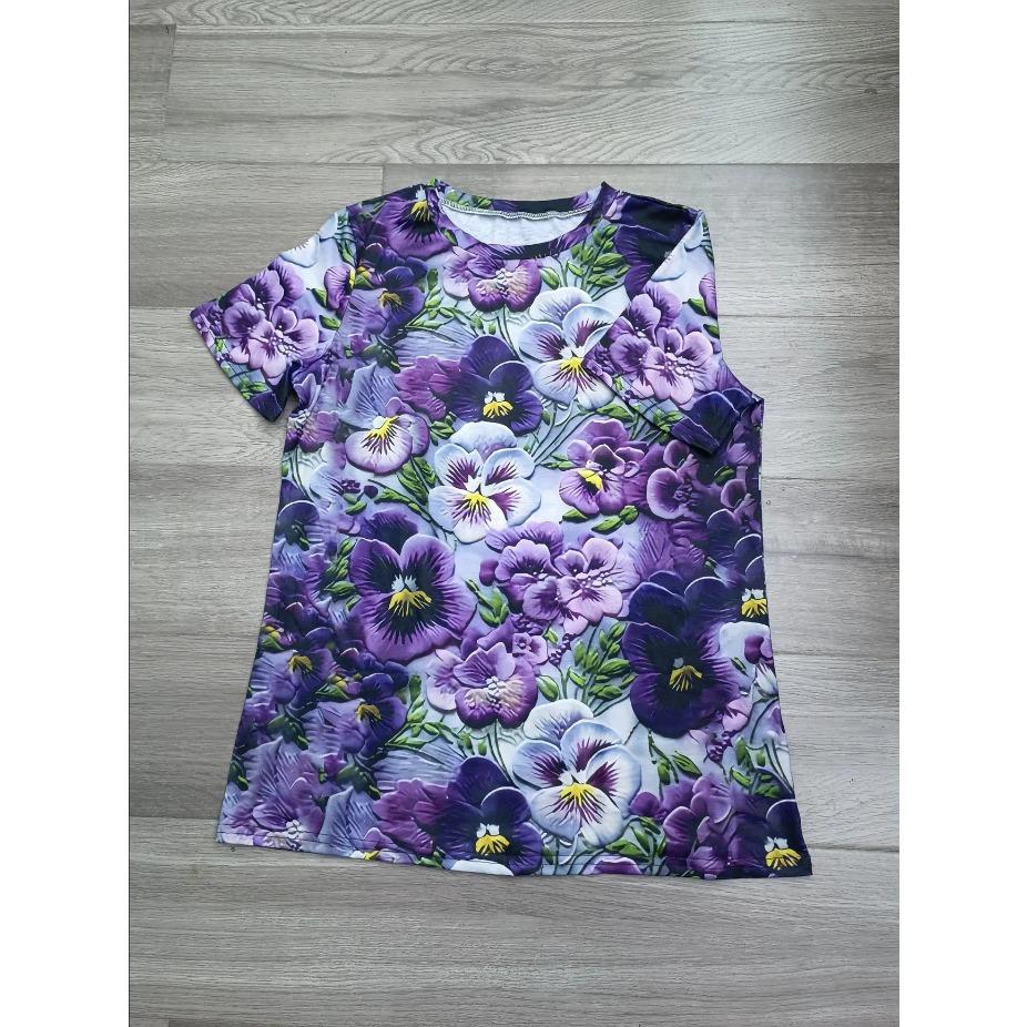 Women'S Vintage Floral Print Short Sleeve T-Shirt - Soft Breathable Fabric, Relaxed Fit Round Neck Casual Top