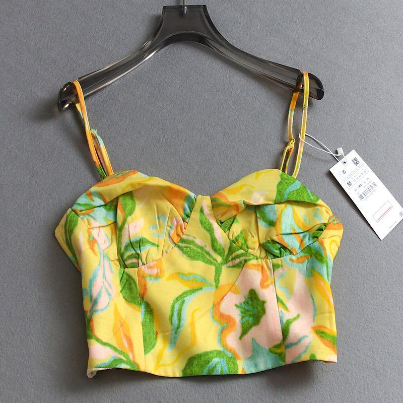 

Принт Похудение Приталенный Ультракороткий Плиссированный Слинг Можно Сочетать Полный Комплект Носить Юбку Женский Костюм-двойка X966 Yellow Tops XS