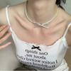 Y2k Cyberpunk Silver Color Leather Bowknot Choker Imitation Pearls Beading Double-layer Collar Necklace for Women Jewelry Gifts