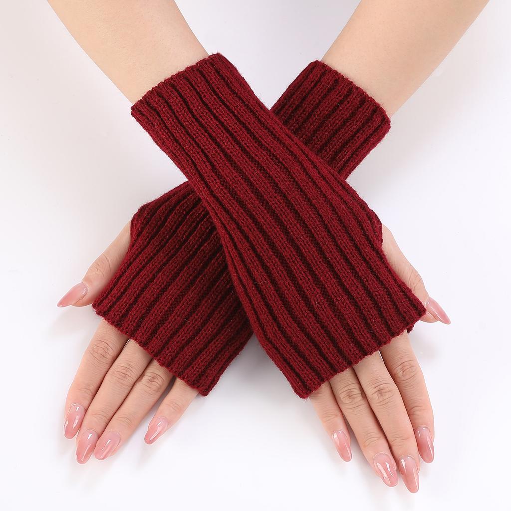 Lange Dicke Gestreifte Kurze Modehandschuhe Herbst und Winter Neu Damen Gestrickte Wolle Fingerlose Armstulpen Handgelenkstulpen