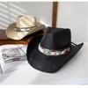 Handwoven Straw Hat for Female Cowgirl Hat with PU Belt Fashion Panamas Hat Music Festival Cowgirl Hat for Seasides Travel