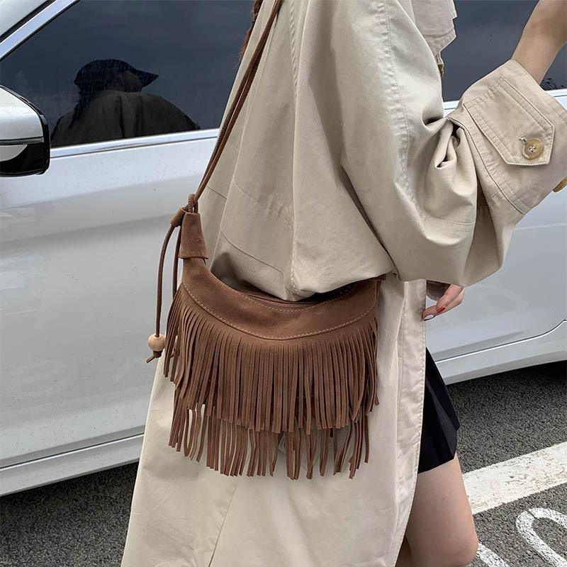 Quasten Damen Tasche Neue Quasten Damen Schultertasche Mode Textur Retro Schulter Messenger Einfache Tasche