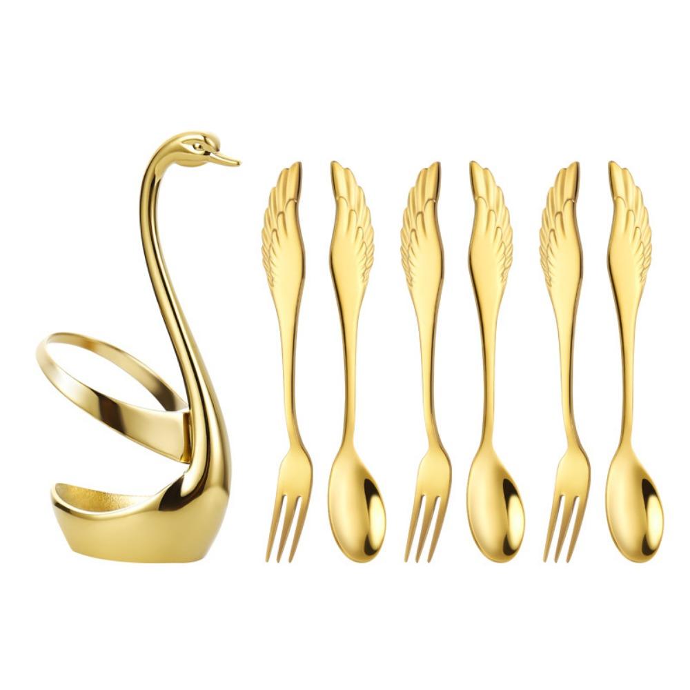 Stainless Steel Cutlery Holder Racks with Forks Spoons Dessert Forks Spoons Swan Cutlery Set Tea