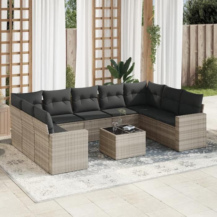 VidaXL Garden Lounge Set with Cushions 10 Pcs, Sofas with Adjustable Feet, Outdoor Furniture Set Patio Terrace, 3219402