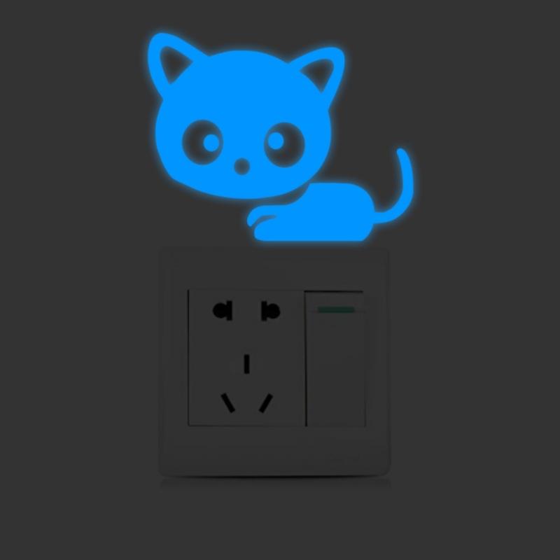 Glow In The Dark Switch Sticker 8x8cm Cat Design Luminous Wall Decal Night Light Safety Marker for Home and Office Decoration