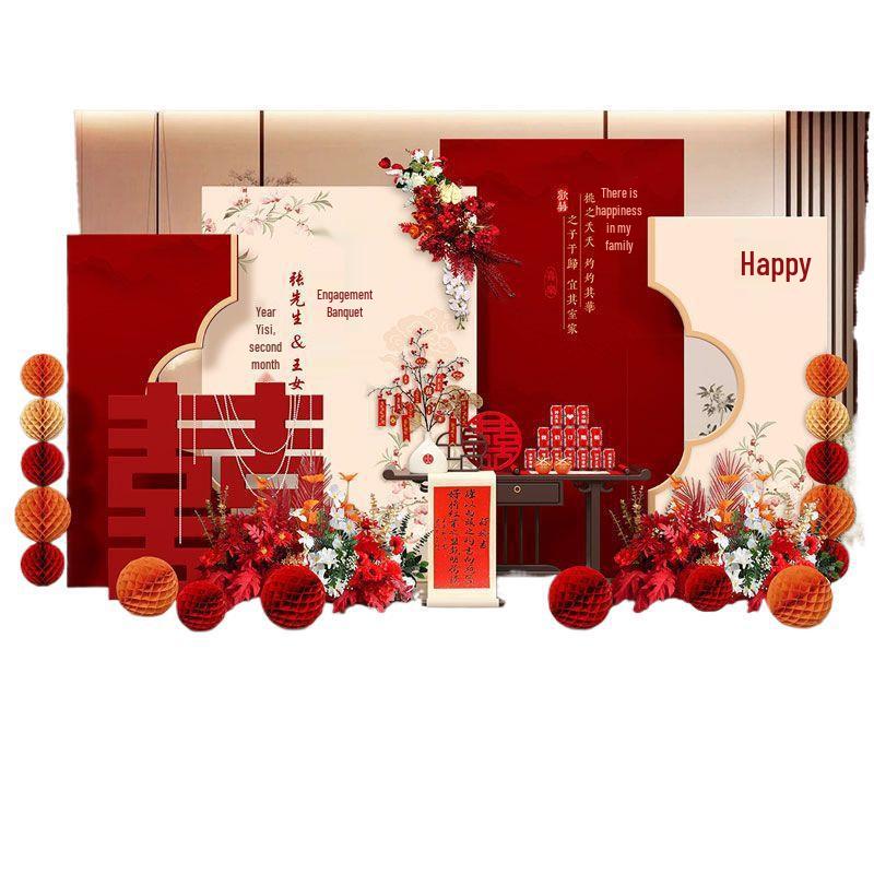 Chinese Wedding Engagement Backdrop Set with Heightened KT Board and Decor