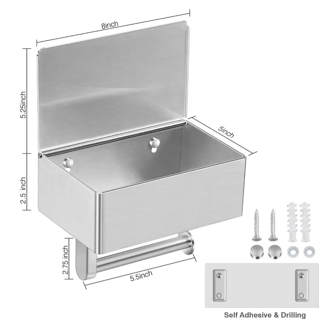 Stainless Steel Wipes Holder Bright Tissue Holder Bathroom Black Wipes Holder No Punching