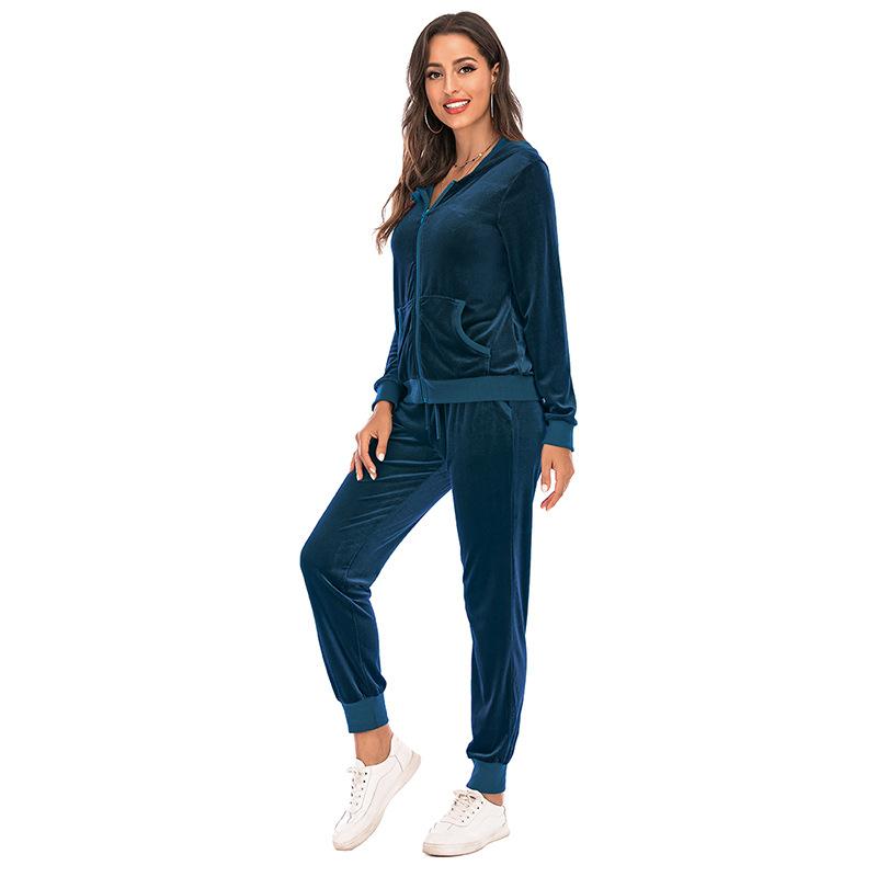Damen Winter Warm Samt Stretch Lounge Jacke Oberteil und Hose Set mit Reißverschluss Sport Trainingsanzug Herbst Sportbekleidung