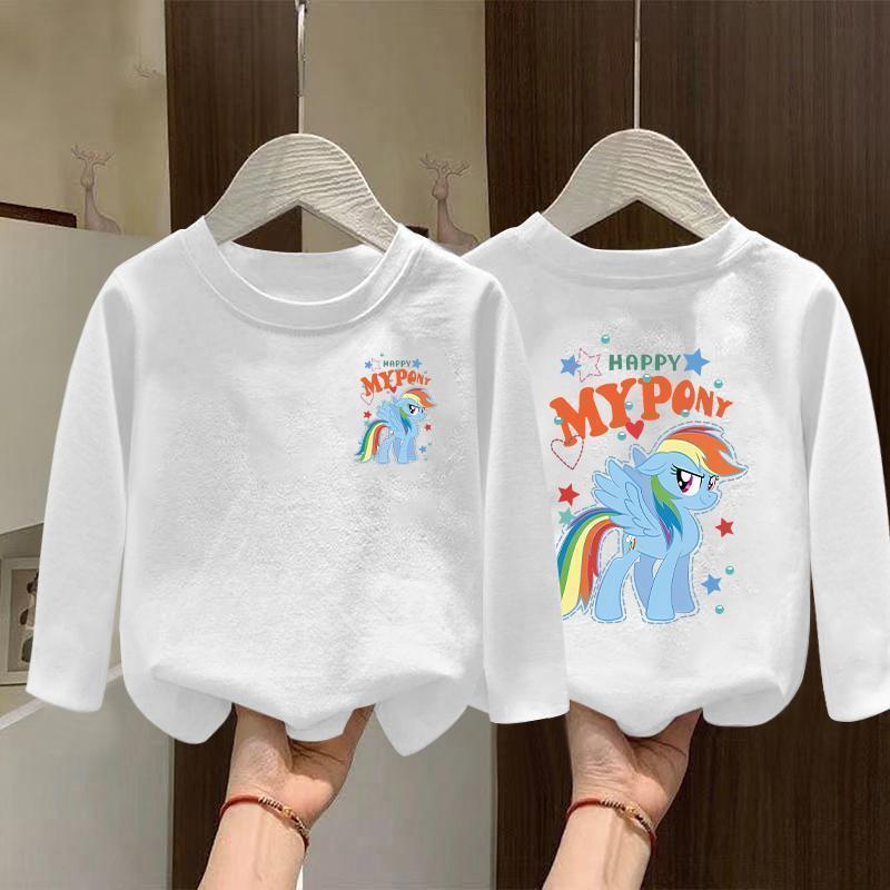Girls' Autumn 2025 Korean-Style White Cotton Long-Sleeve Top for Older Children