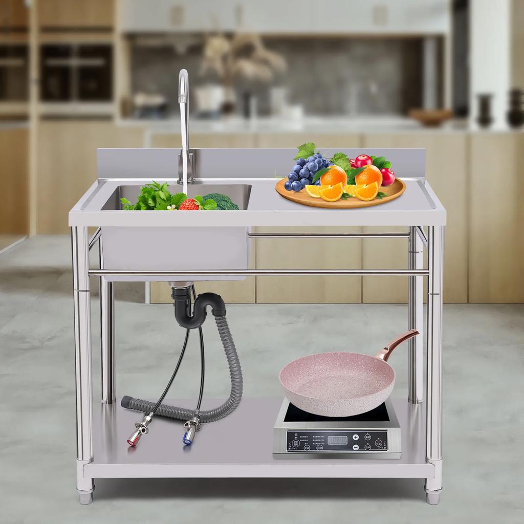 Stainless Steel Commercial Sink W/ Stand,Heavy-Gauge Utility Sink for Kitchen,Laundry (220LBS Capacity),Free Standing Prep Table