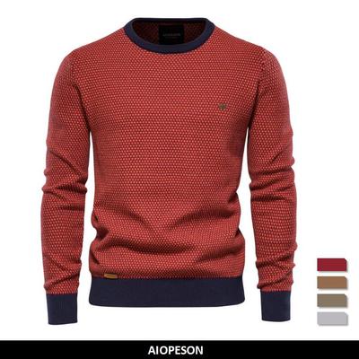 Patchwork Pullover Baumwollpullover Herren Lässig Warm O-Ausschnitt Qualität Neu Wintermode Strickpullover für Herren