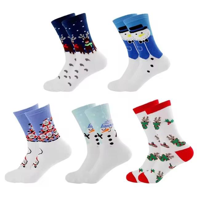 

4 Pairs Men Women Christmas Printed Socks Cartoon Snowman Gingerbread Man Reindeer Santa Claus Suitable All Seasons Casual Socks One Size
