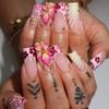 24PCS Glossy Press on Nails with Flower Decor Chip-Proof Smudge-Proof Fake Nails for Hot Girl Dress Matching