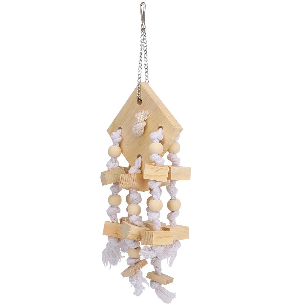 Natural Wooden Bird Hanging Swing Parrot Biting Chewing Playing Block Cage Toy Accessory