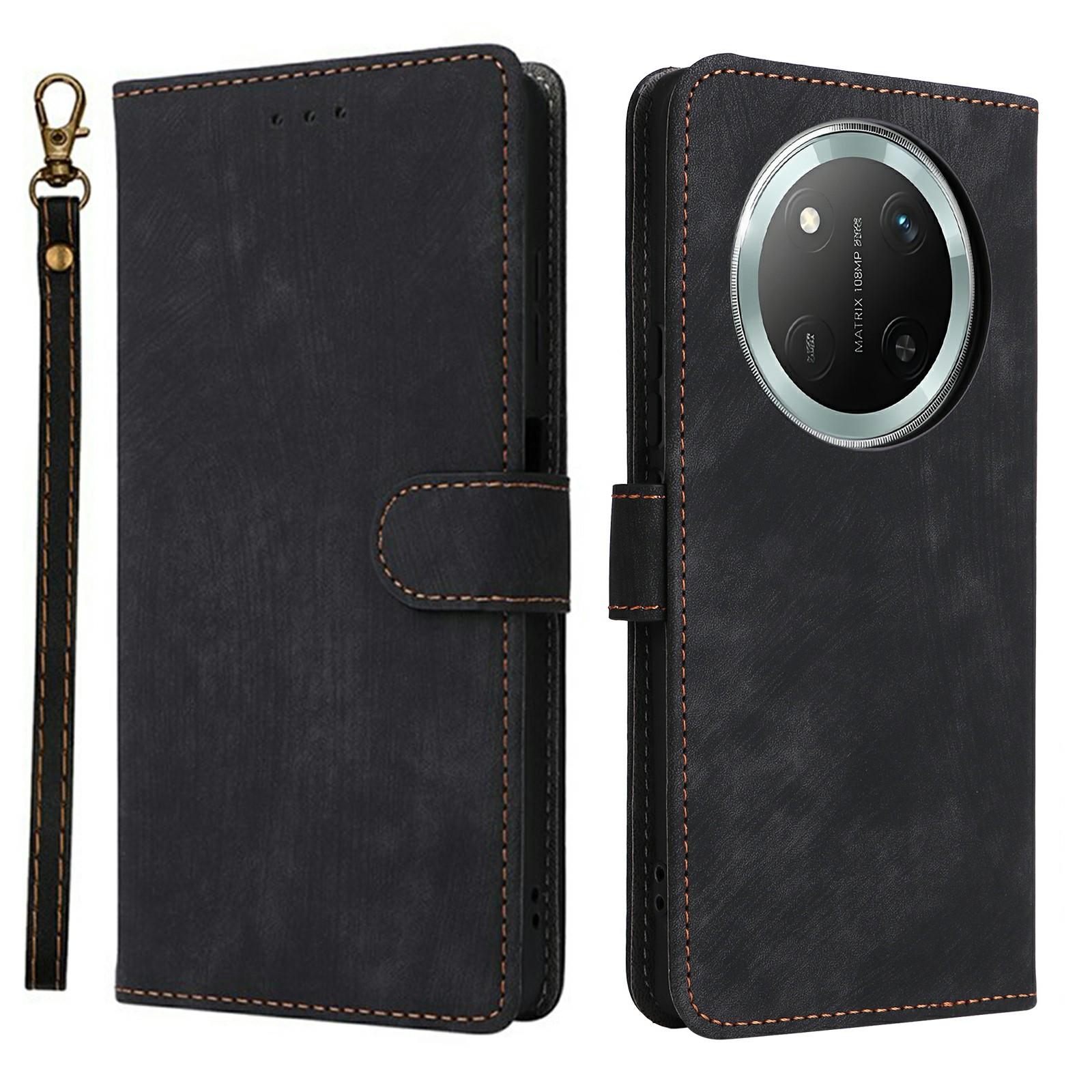 

Wallet Case for Honor X9c 5G/Magic7 Lite 5G/X60 Pro 5G RFID Blocking PU Leather Cover Stand View Black