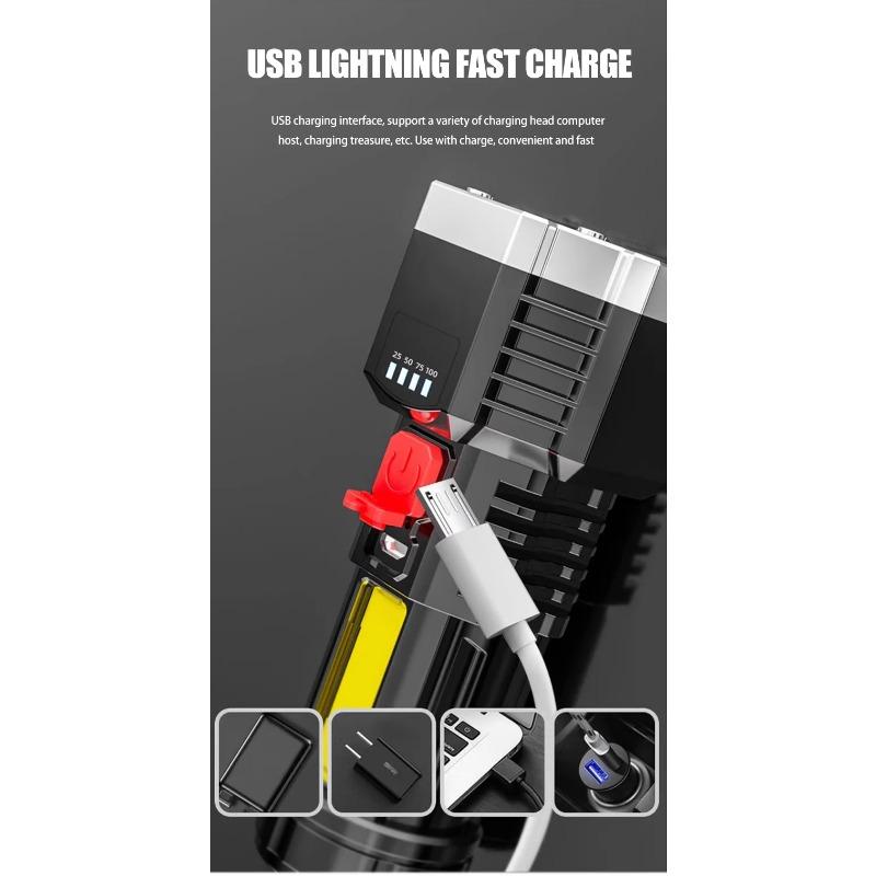 4/5/6LED High Power Led Flashlights Rechargeable Camping Spotlight With Side Light 3 Lighting Modes For Camping Adventure