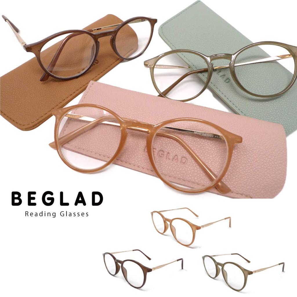 Stylish reading glasses with case BE1020 3 colors Trendy colors and Boston shape are fashionable The light color of the case is cute [Bigrad] (pink,