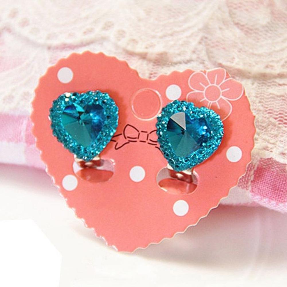Heart Rhinestone Kids Girls Fashion Ear Clips Jewelry No Pierced Earrings Gift