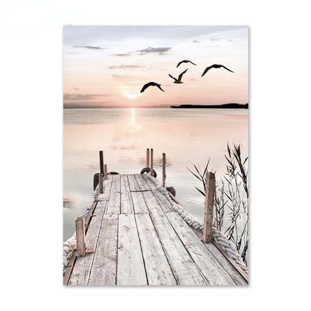 Beach Lake Scenery Canvas Painting Wall Art Pictures Posters Sunrise Sunset Reed Prints for Modern Home Interior Room Decor