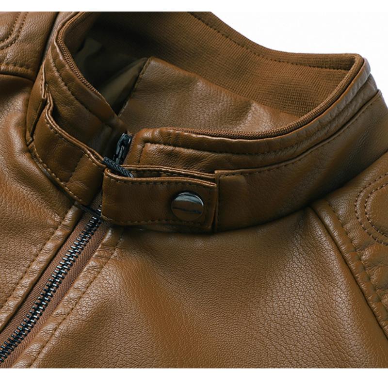Men's Leather Slim-fit Jacket Plus Velvet Winter Jacket Men's Motorcycle Suit Large Size Stand-up Collar Leather Jacket Men