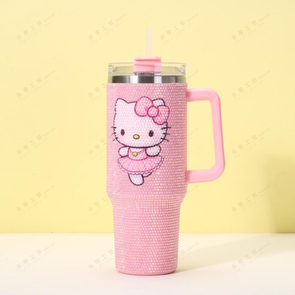 Rhinestone 40oz Stainless Steel Insulated Car Cup with Handle