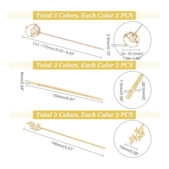 PH PandaHall Hair Sticks, Flower Hairpins, 18 Pcs Set, Alloy Hair Accessories for Women, Long Hair, Wedding, Party, Gift, Approx. 14-17cm Length, 9