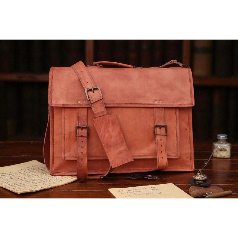 

Сумка-мессенджер из козьей кожи ручной работы | Портфель, сумка для ноутбука и дорожная сумка 18 x 14 x 6 in