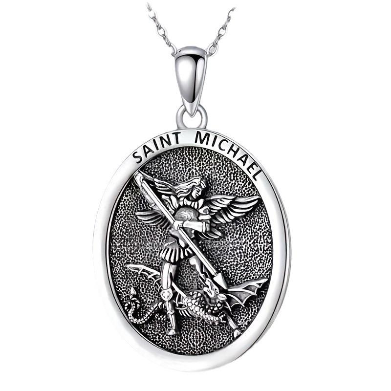 Hip-hop European and American Retro St. Michael's Angel Bless You Men's and Women's Round Card Pendant Necklace Jewelry