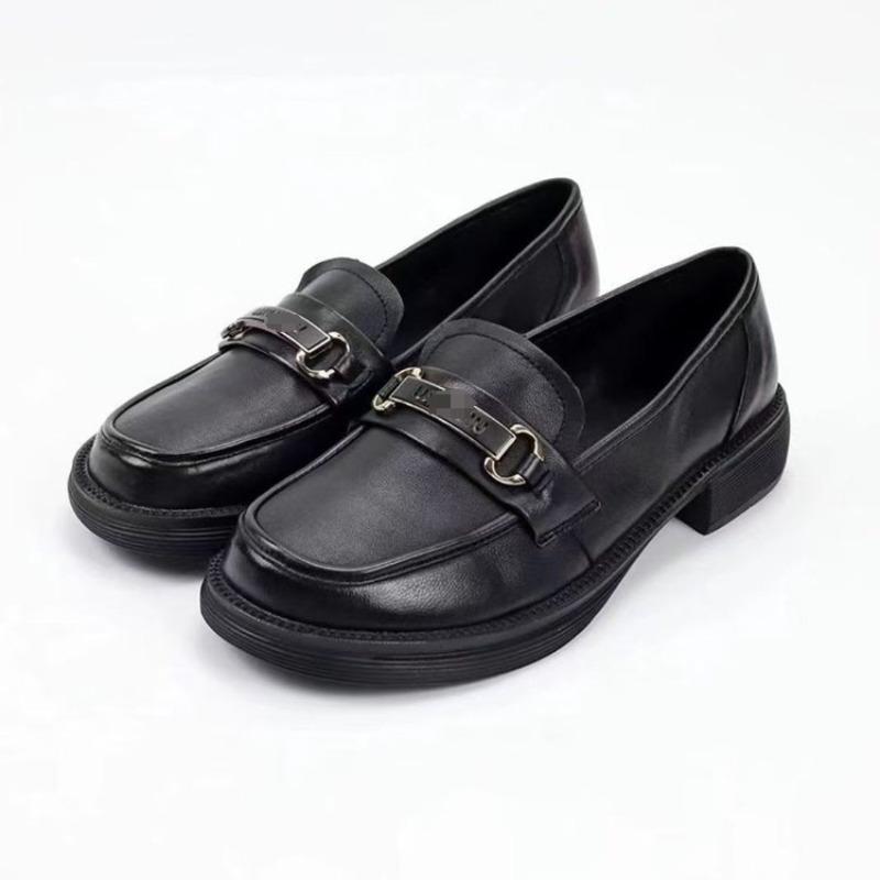 New Women's Shoes Autumn One-pedal Thick Heel Black Small Leather Shoes Women's Commuter Work Shoes