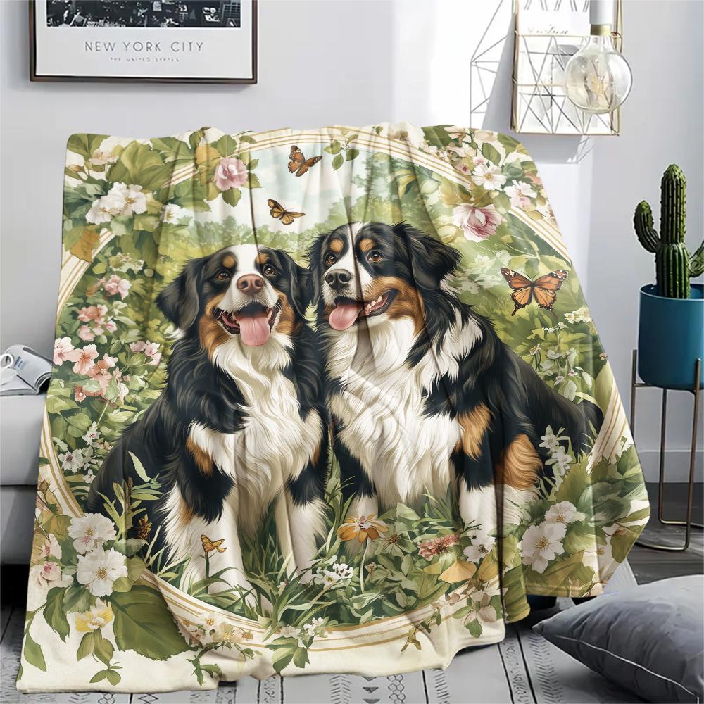 Süße Berner Sennenhund-Muster Flanelldecke, Hohe Qualität, Bequem für alle Jahreszeiten, Heimdekoration, Wärme und Komfort, Perfekt für Geschenke.