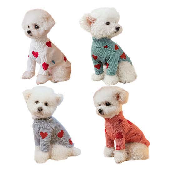 Red Heart Dog Shirt Love Pullover Valentine's Day Heart Prints Pet Turtleneck Cute Pet Clothes Festive