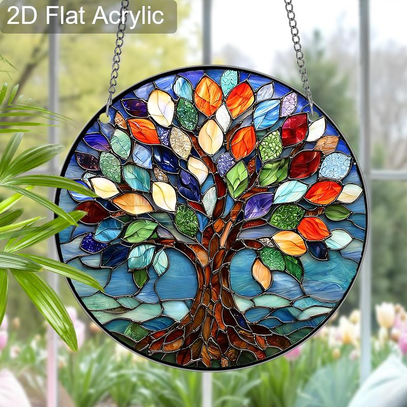 Acrylic Colorful Tree of Life Suncatcher Stained Glass Effect Window Hanging Ornament Spiritual Home Decor Gifts