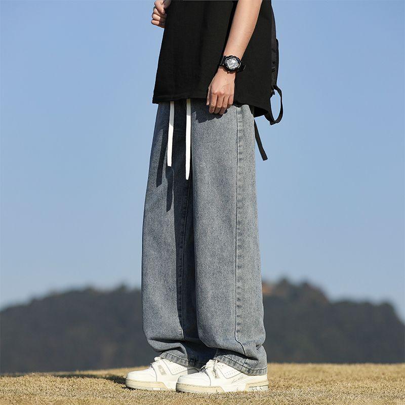 Spring and summer four seasons new retro wide-leg Hong Kong style loose straight wide-leg jeans men trendy Men