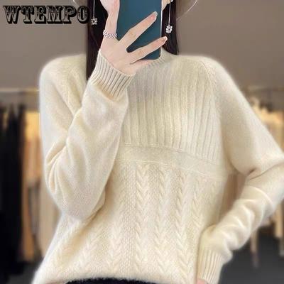 Dam Semi Hög Hals Tjock Enfärgad Tröja Pullover Casual Lös och Smickrande Stickad Tröja