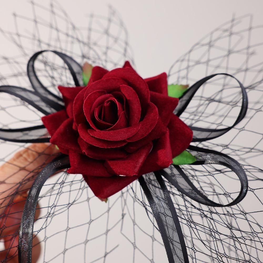 Elegant Halloween Hairpin Fashion Mesh Headpiece Creative Rose Hairpin Dress Up Event