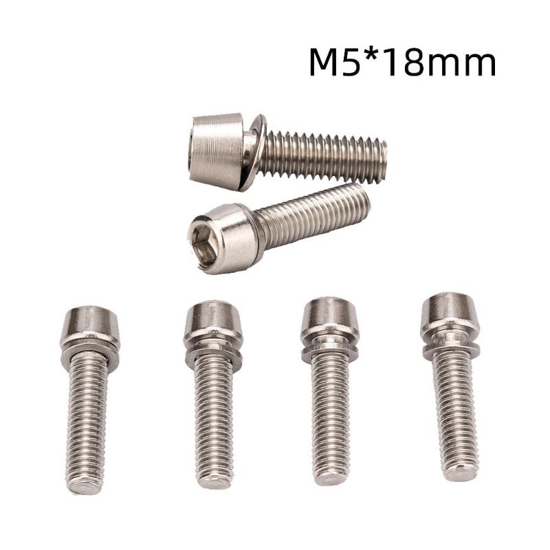 6Pcs M5X18Mm Mountain Bike Stem Bolts Titanium Plated Allen Hex Head Bike Stem Screws With Washers Handlebar Bolt Plating