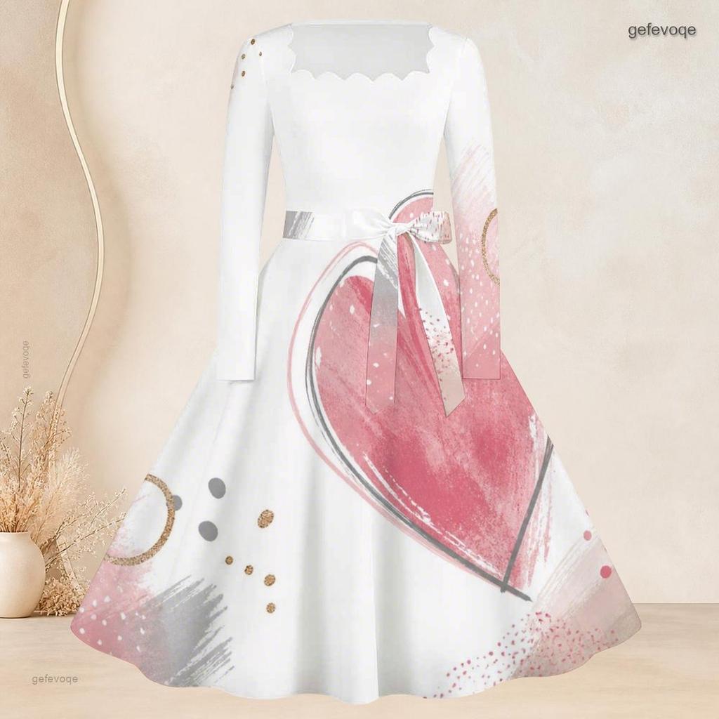 Plus Size Women Square Neck Long Sleeve Dress With Belt Dark Cosmic Galaxy Planet Golden Brush Print Swing Dress