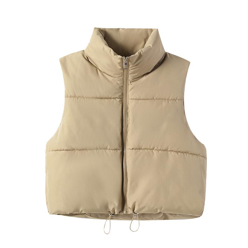 Solid Stand Collar Short Autumn Winter Jacket Coat Parka Vest Women M-XL