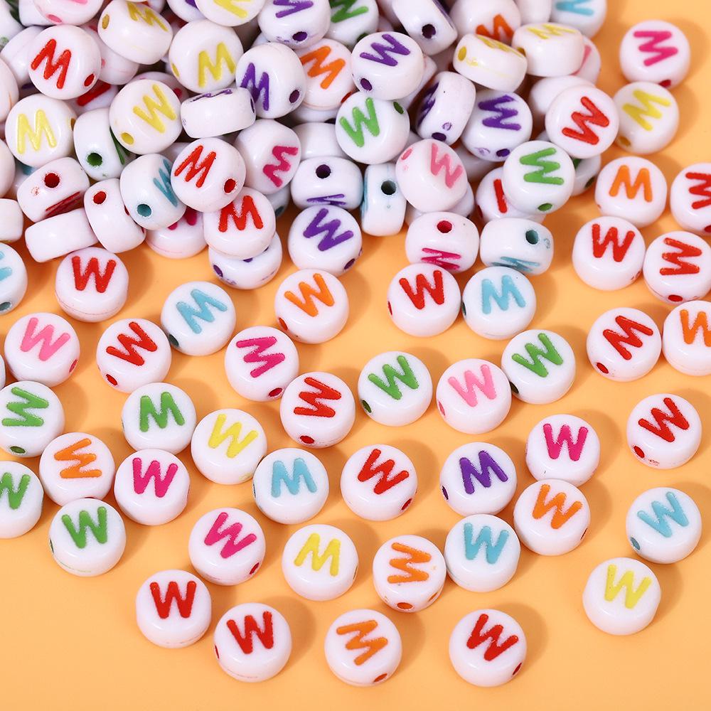 Alphabet Beads: Colorful A-Z Single Letter Round Beads for DIY Jewelry – Flat, White Background, Straight Hole for Stringing Phone Chains & More