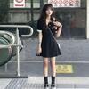 2026 Korean Style Petite Black Polo Dress: Women's Versatile A-line Trendy Short Skirt