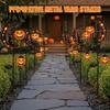 Waterproof Wrought Iron Lawn Ornaments Solar Halloween Metal Garden Stake Light, Auto On/Off Crescent Moon Black Cat with Hanging Autumn Path Lighting