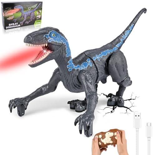 GuKKK Remote Control Dinosaur Toy, RC T-Rex Robot with Walking, Spray, Roaring & Head Shaking, Electronic Dino Toy for Boys & Girls (Gray)