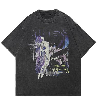 Sokak Stili Japon Anime Grafik Tişört Pamuklu Yıkanmış Siyah Tişört Unisex Büyük Boy Kısa Kollu Tişört