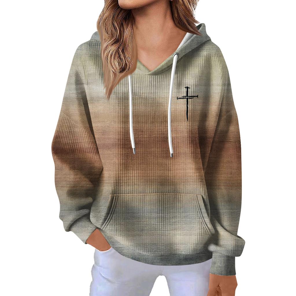 Women's Fashion Casual Long Sleeve Solid Color Hooded Sweatshirt Tops