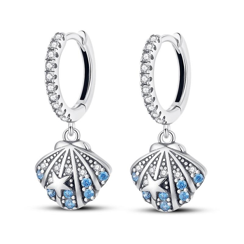 925 Silver Blue Zircon Dreamcatcher Feather Star Moon Cute Claw Hoop Earrings For Women Fine Birthday Jewelry Gifts