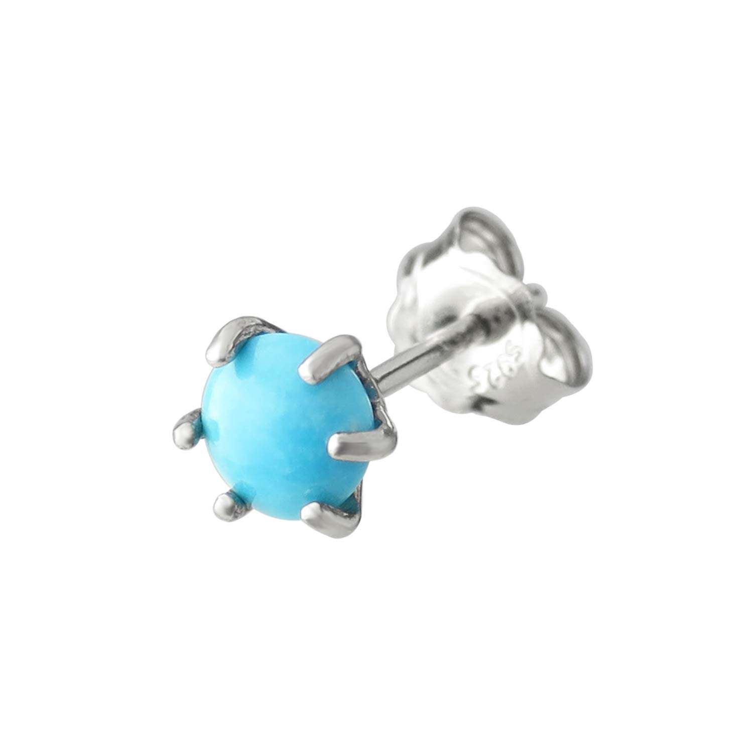 

Shinjuku Gin no Kura 5mm Natural Turquoise Single Earring for Women, Platinum-Coated Sterling Silver, December Birthstone, Natural Stone